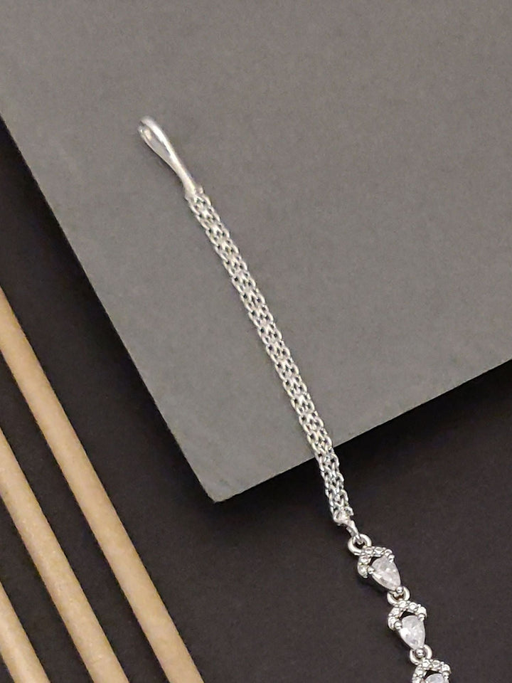 Silver Plated American Diamond Drop MaangTikka | SHOBITAM