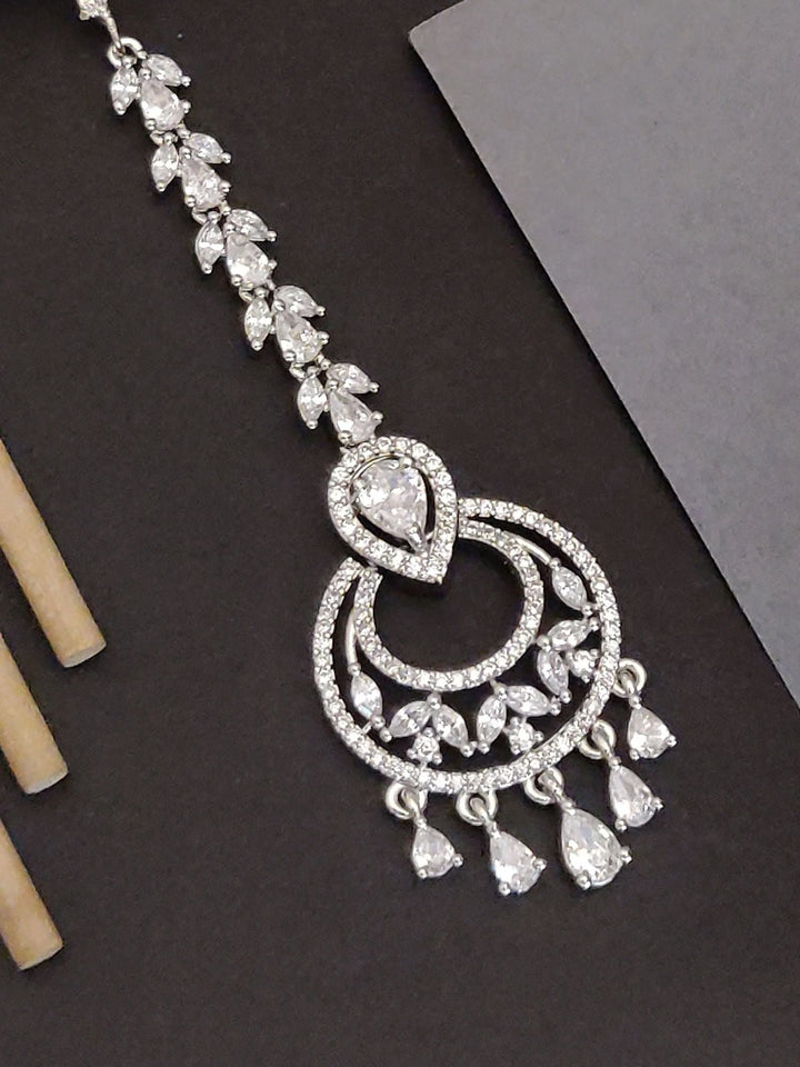 Silver Plated American Diamond Maantikka | SHOBITAM