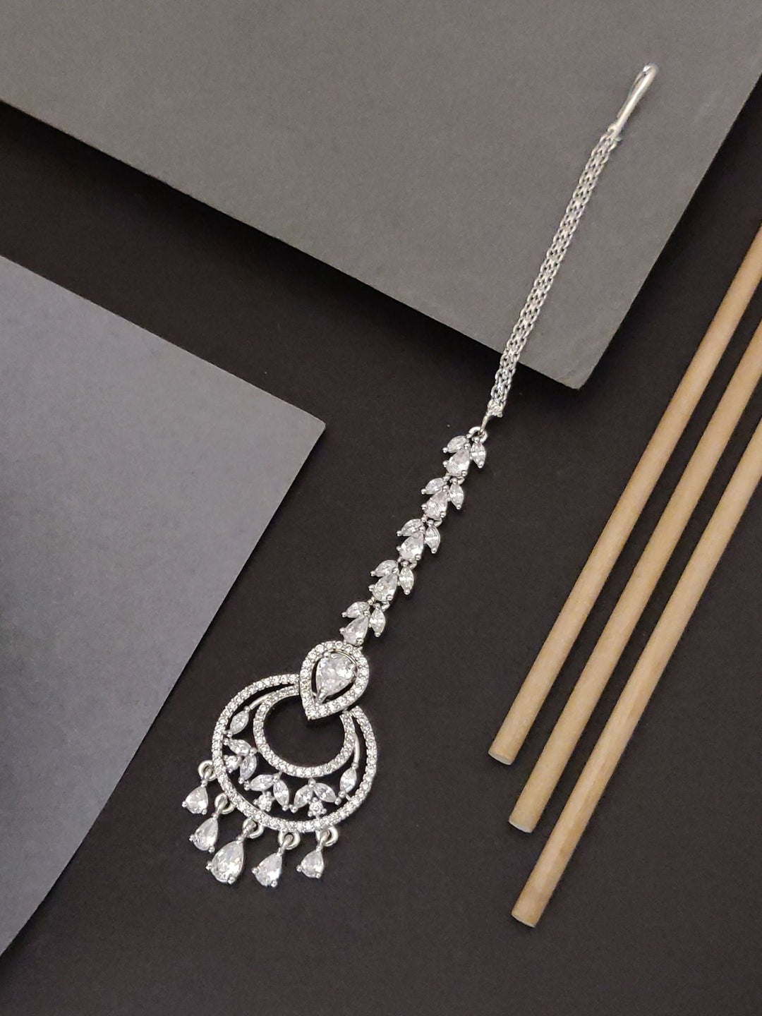 Silver Plated American Diamond Maantikka | SHOBITAM