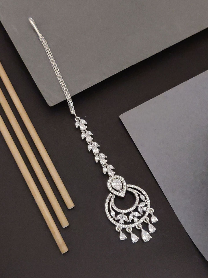 Silver Plated American Diamond Maantikka | SHOBITAM