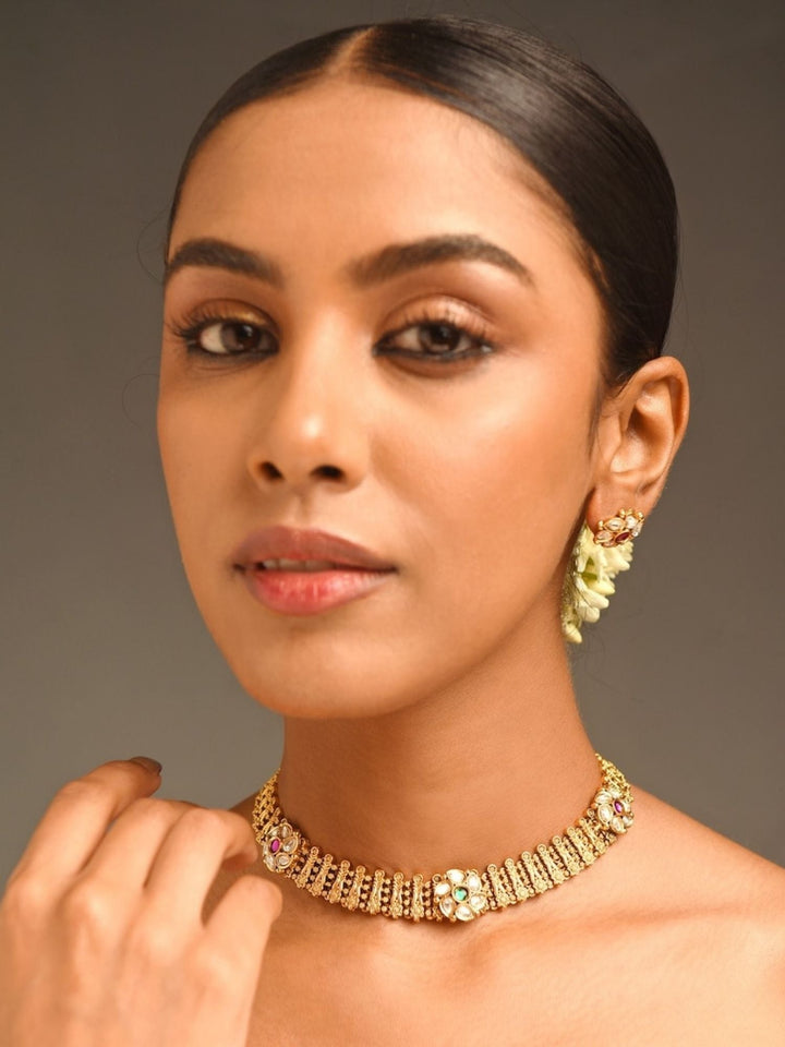 Choker Necklace Set Gold Plated | SHOBITAM