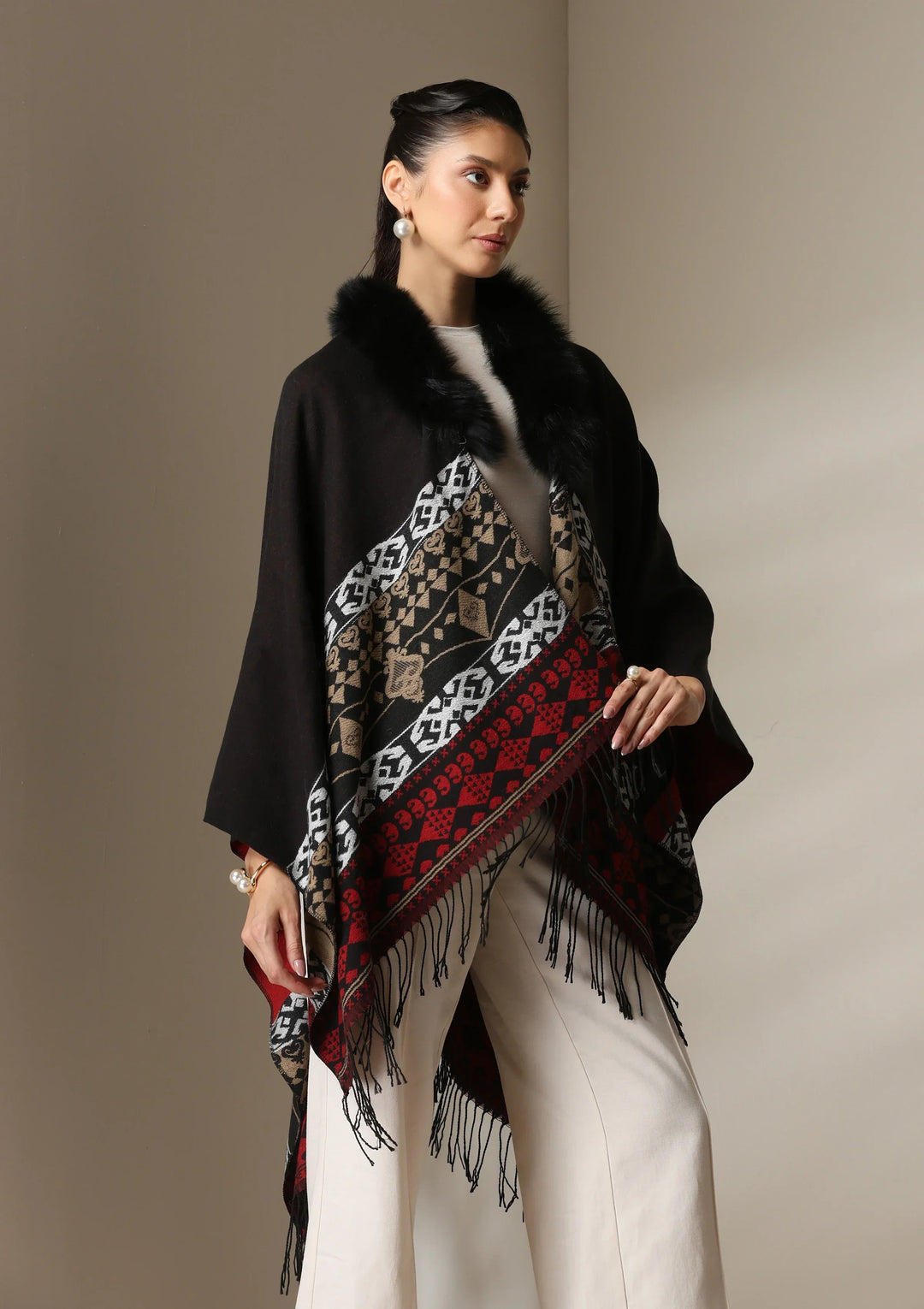 Crimson Luxe Vegan Fur Cape | SHOBITAM