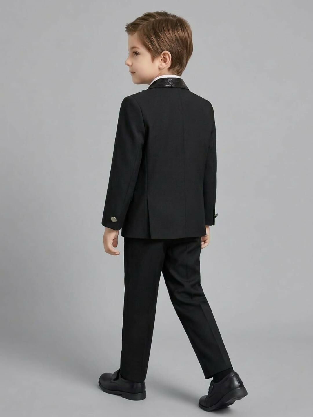 Boys Formal Black Suit Set with Blazer, Waistcoat, Dress Shirt, Trousers & Bow Tie | SHOBITAM
