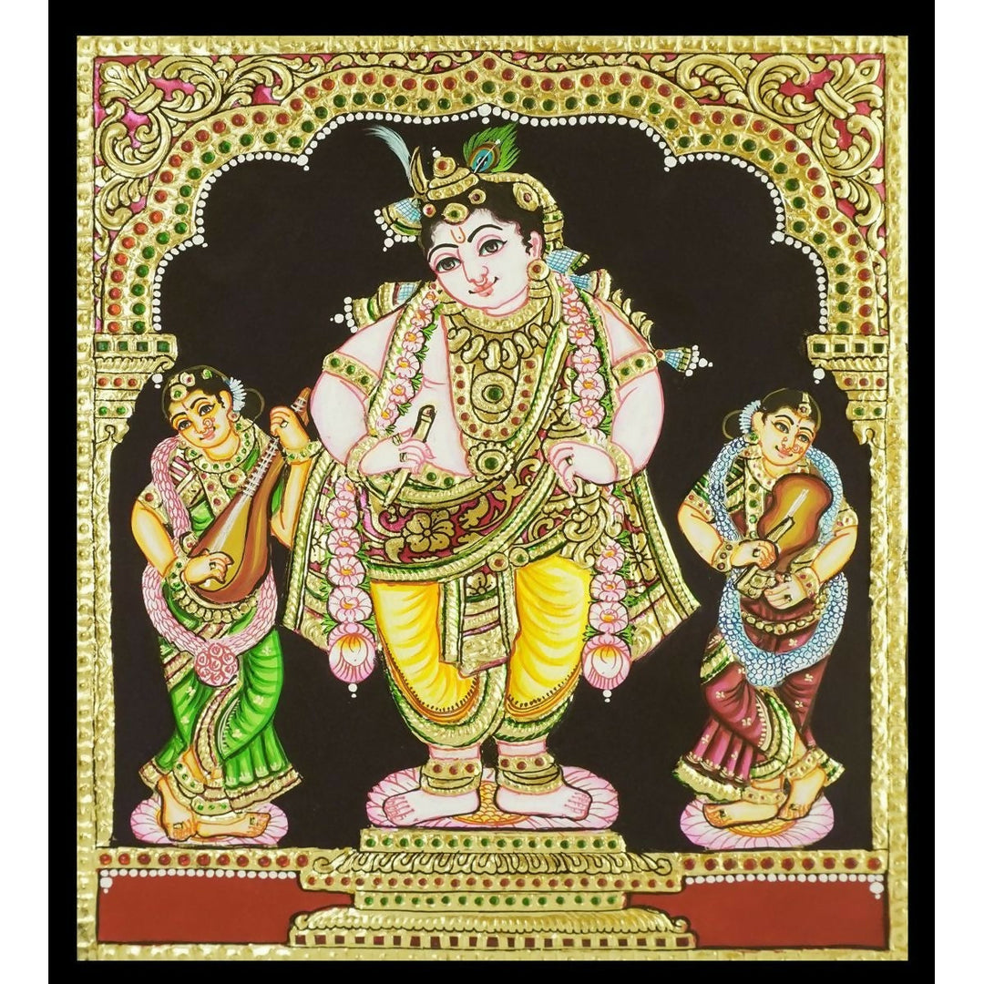 TANJORE PAINTING RUKUMANI BAMA KRISHNA 10*12 | SHOBITAM