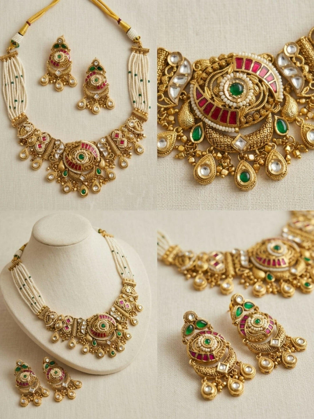 Royal Kundan Polki Choker Set with Emerald & Ruby Drops | SHOBITAM