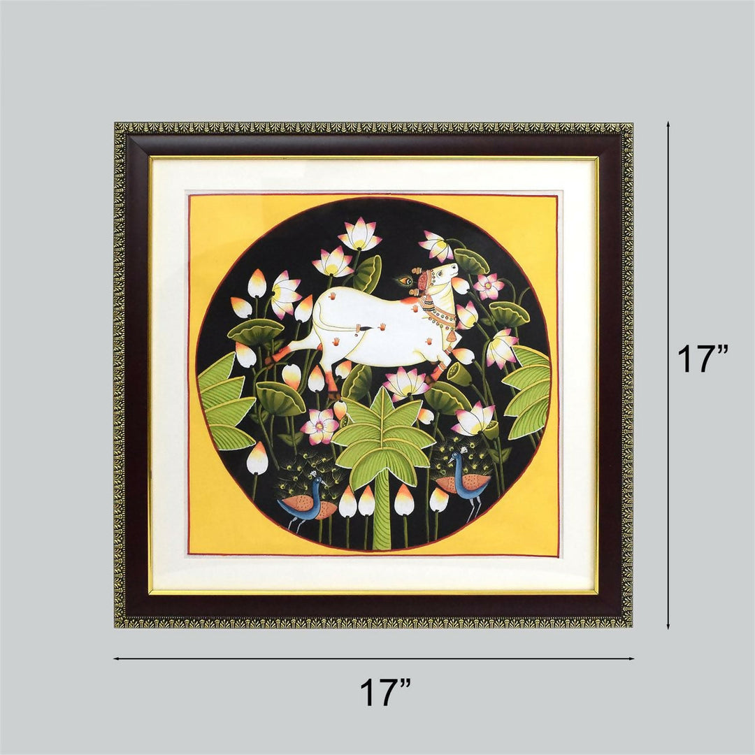 SILK PAINTING COW 17*17*1,Unframed | SHOBITAM