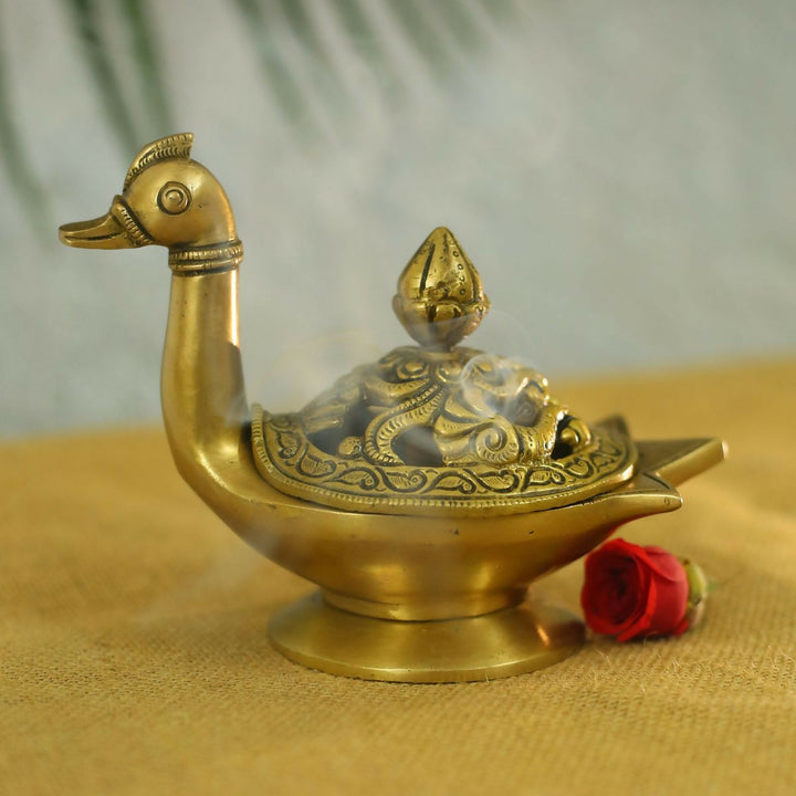 BRASS SWAN DHOOP STAND 5*7*3 | SHOBITAM