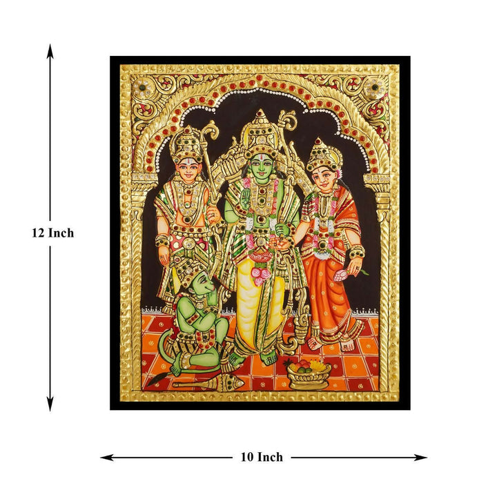 12x10" Kodanda Rama Tanjore Painting, Authentic With 22 Ct gold Foil and Jaipur Gemstones ,Unframed | SHOBITAM