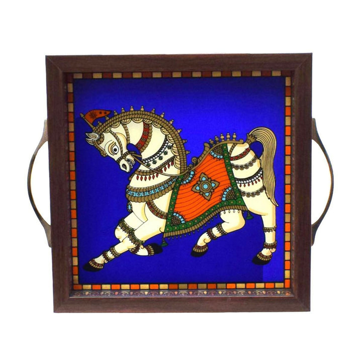 2*11*9 GLASS PAINTING TRAY HORSE ,Unframed | SHOBITAM