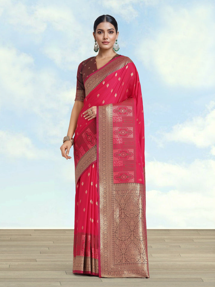 Pink Color Semi Banarasi Silk Saree| SHOBITAM