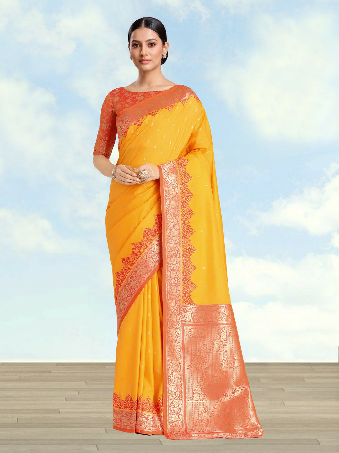Banarasi Silk Yellow Color Weaving Saree  | SHOBITAM