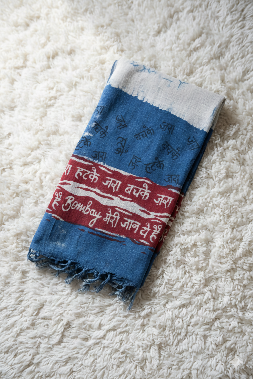 Indigo Bombay Dabu Print Cotton stole | SHOBITAM