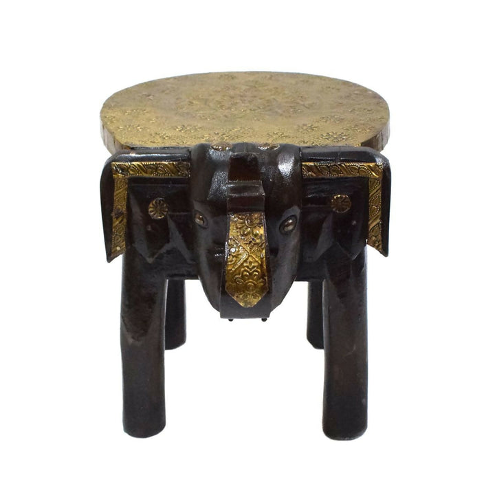 WOODEN ELEPHANT STOOL WITH BRASS WORK 8*10*8 | SHOBITAM