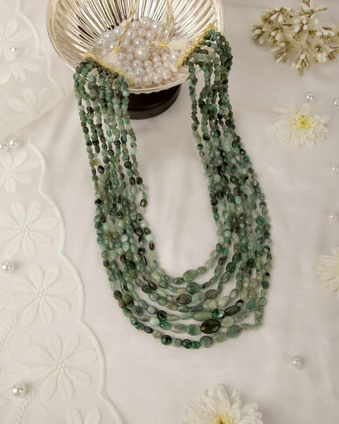 Panna Chandrika- Natural Emerald Satlada Mala | SHOBITAM