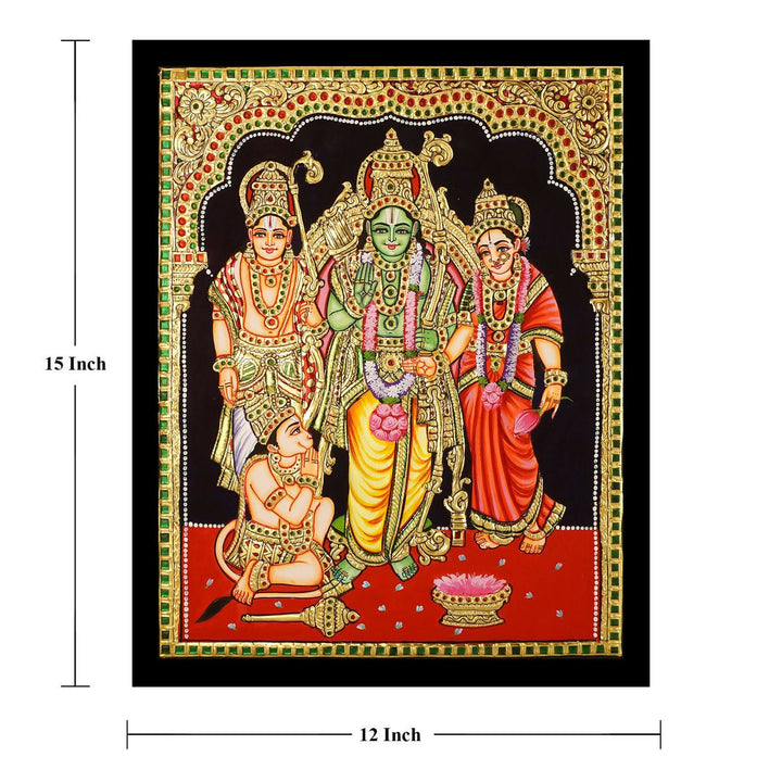 15*12 Kodandarama Tanjore painting Authentic with 22 Ct Gold Foil and Jaipur Gemstones, Unframed | SHOBITAM