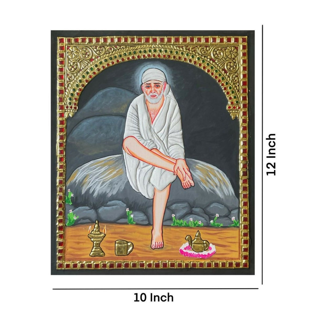 10*12 TANJORE PAINTING Sai Baba of Shirdi Authentic With 22 Ct Gold Foil and Jaipur Gemstones,Unframed | SHOBITAM
