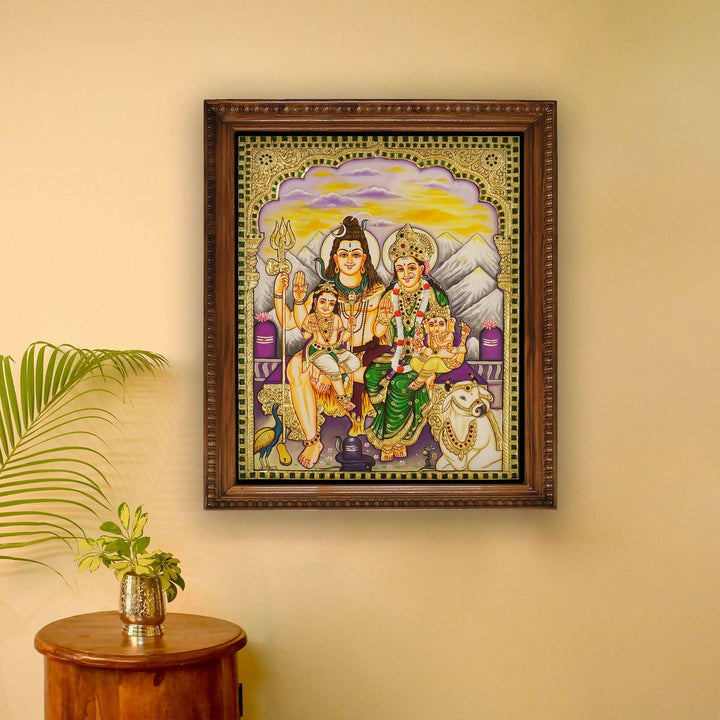 TANJORE PAINTING SHIVA FAMILY 20*16 | SHOBITAM