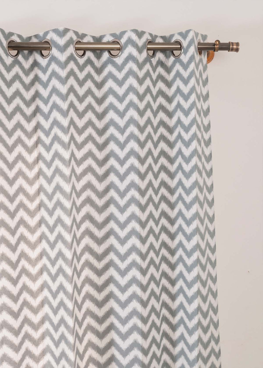 Ikat Chevron Grey 100% cotton geometric curtain for living room - Room darkening - Single Piece | SHOBITAM