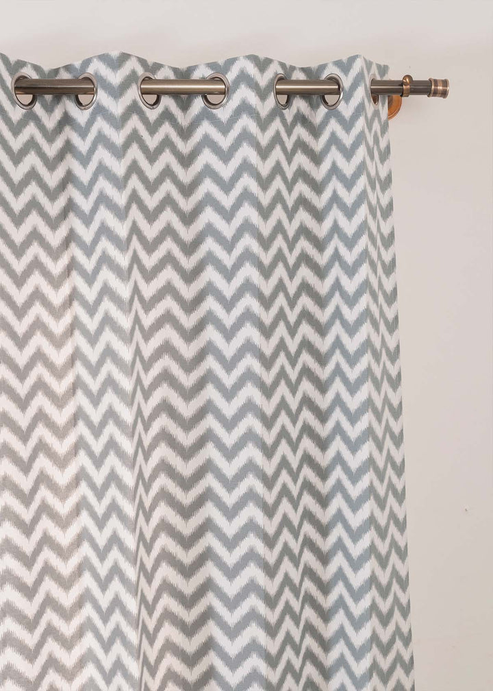 Ikat Chevron Grey 100% cotton geometric curtain for living room - Room darkening - Single Piece | SHOBITAM