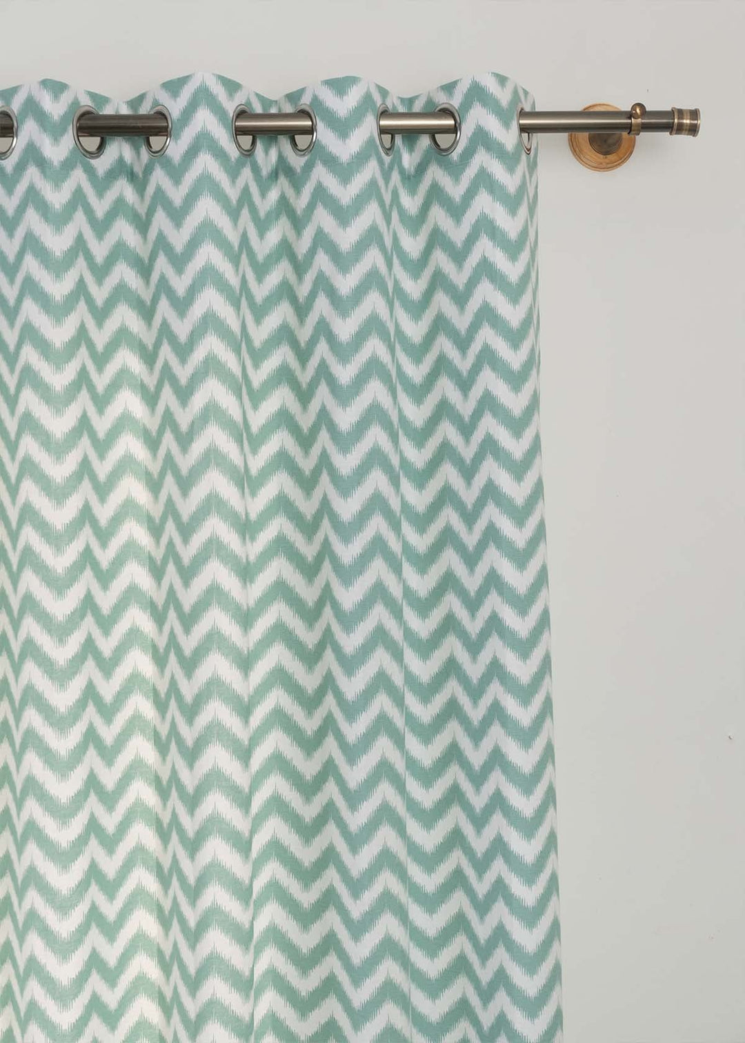 Ikat Chevron Nile Blue 100% cotton geometric curtain for living room - Room darkening - Single Piece | SHOBITAM