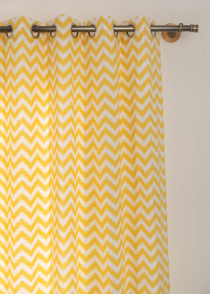 Ikat Chevron Yellow 100% cotton geometric curtain for living room - Room darkening - Single Piece | SHOBITAM