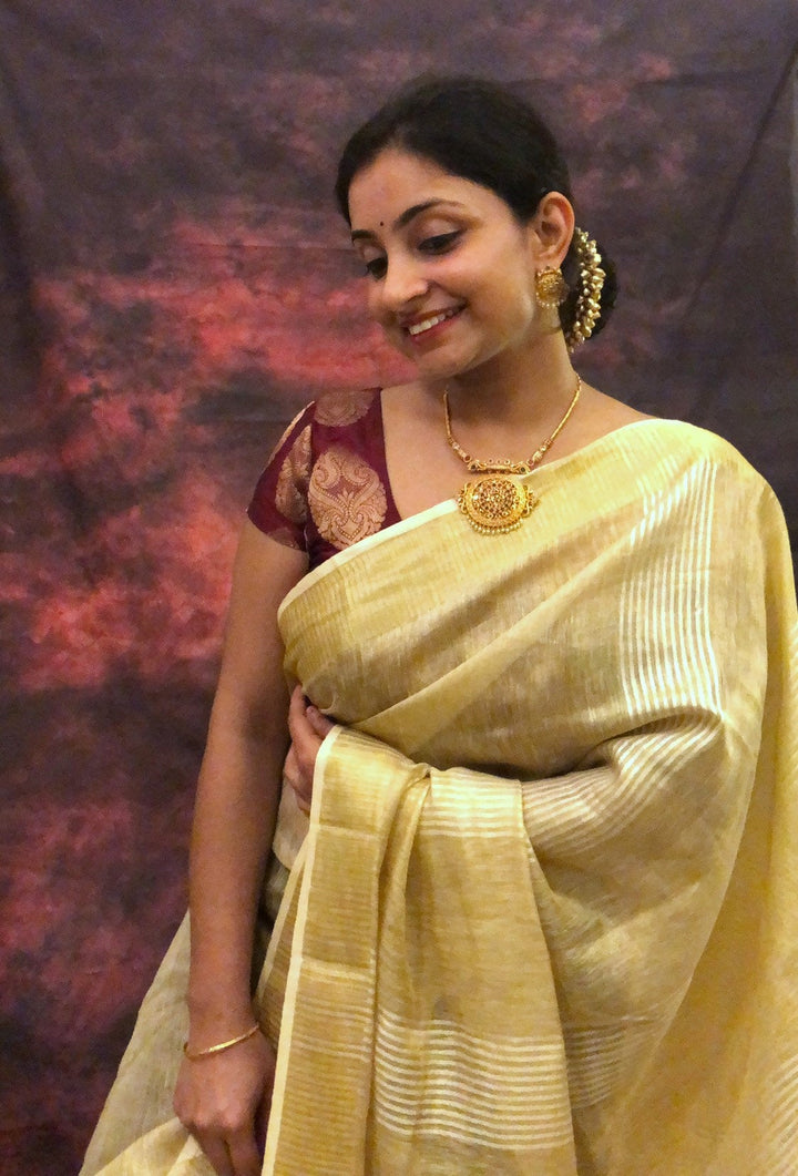 Gold Tissue Linen Saree