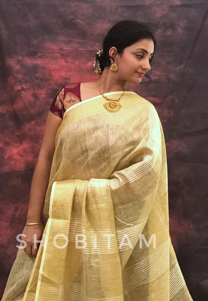 Gold Tissue Linen Saree