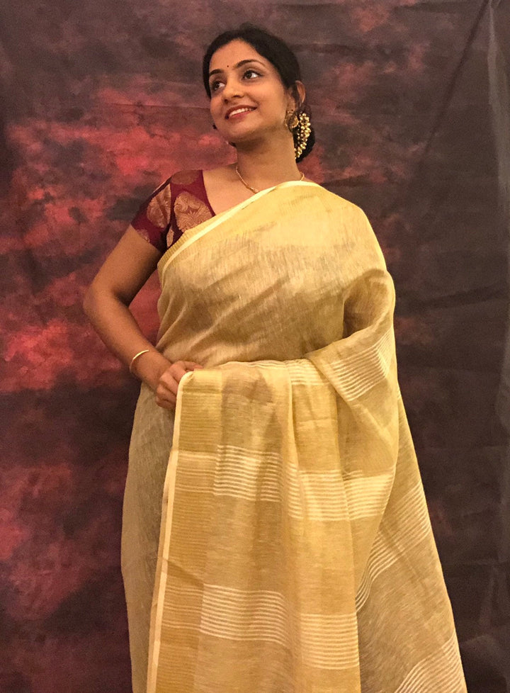Gold Tissue Linen Saree