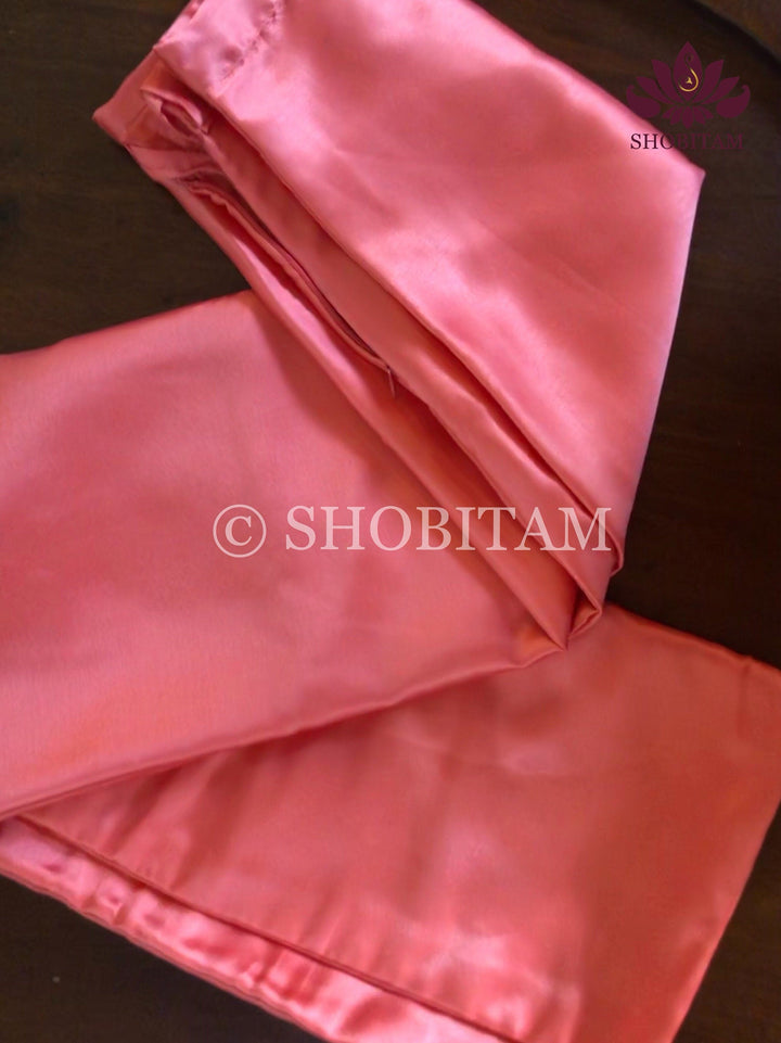 Premium Quality Coral Peach Satin Petticoat for saree, in standard size. | SHOBITAM