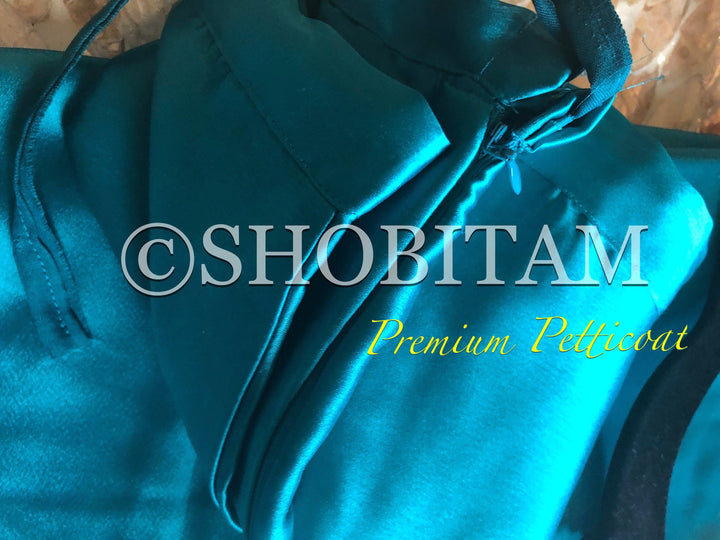 Premium Quality teal green Satin Petticoat for saree, in standard size. | SHOBITAM