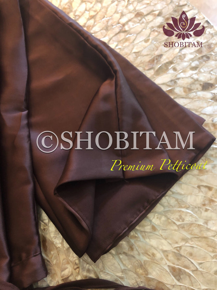 Premium Quality  chocolate brown Satin Petticoat for saree, in standard size.