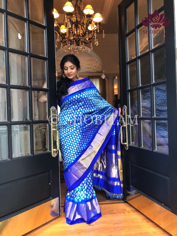 Shades of Blue - Ikkat Pochampally Pure Silk Saree | Silk Mark Certified
