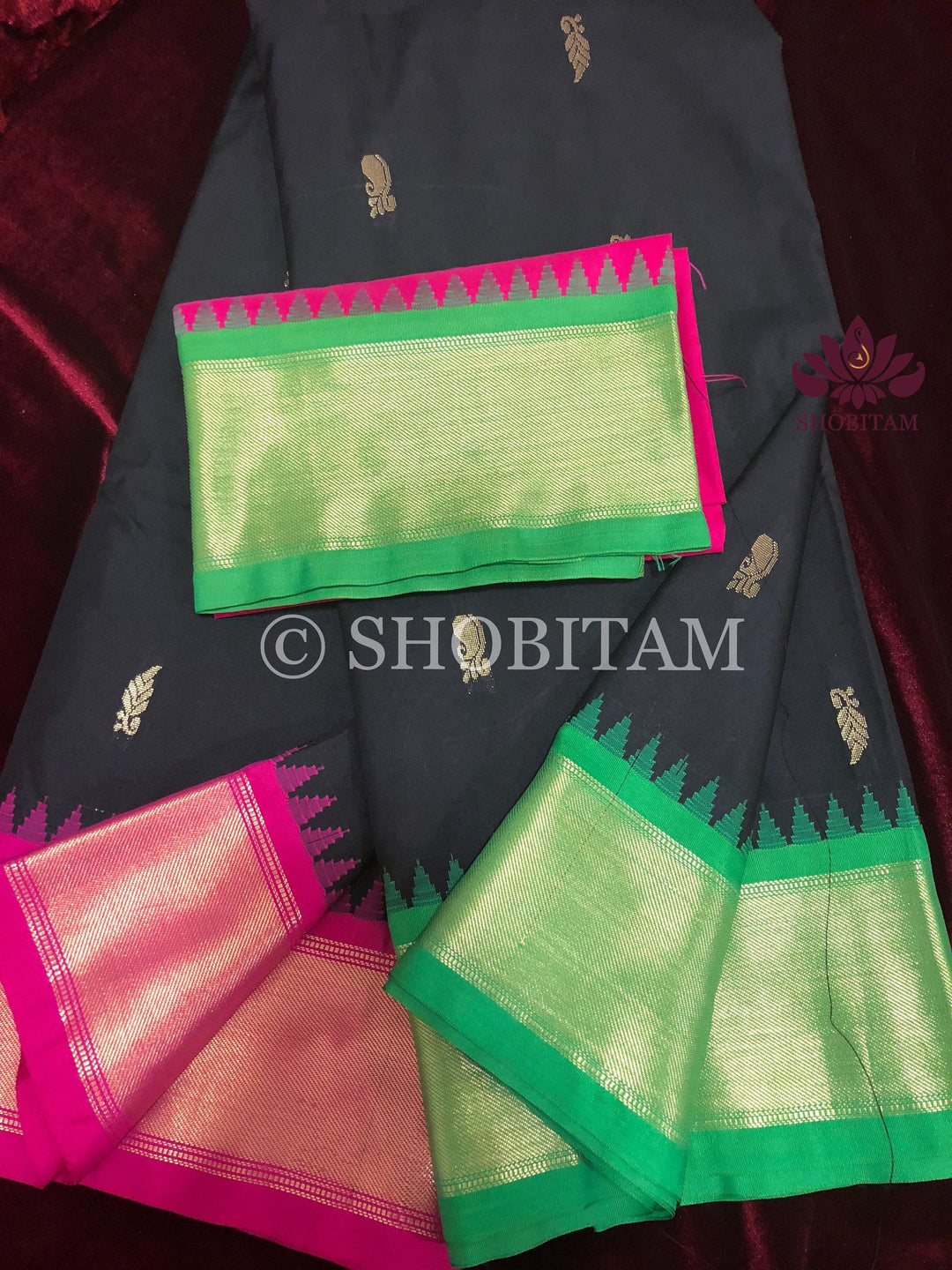 Black Art Silk Saree with Ganga Jamuna borders