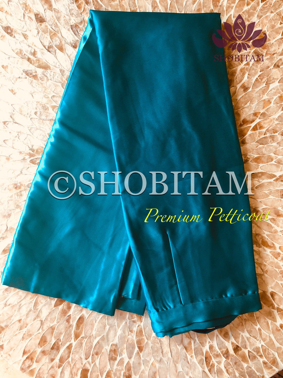 Premium Quality teal green Satin Petticoat for saree, in standard size. | SHOBITAM