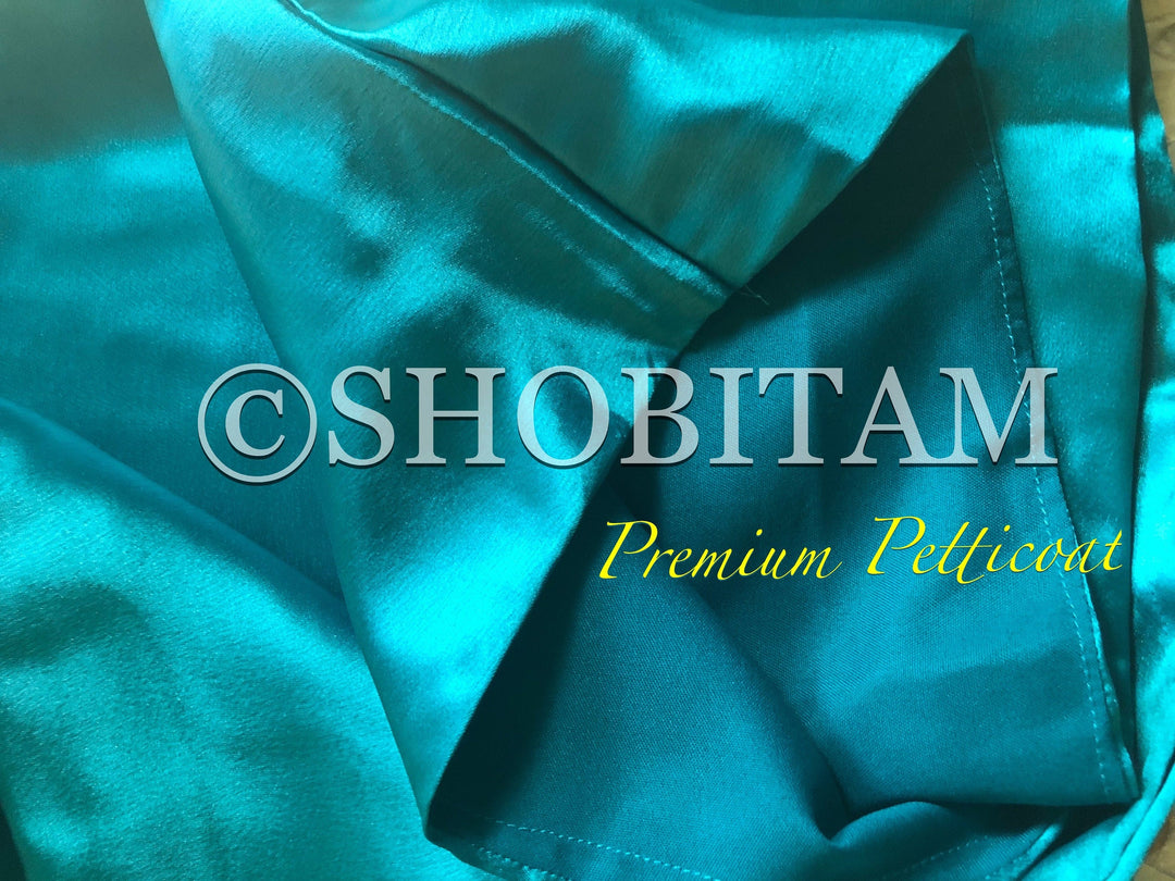 Premium Quality teal green Satin Petticoat for saree, in standard size. | SHOBITAM