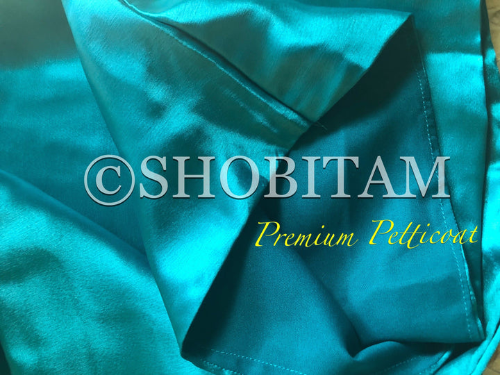 Premium Quality teal green Satin Petticoat for saree, in standard size. | SHOBITAM
