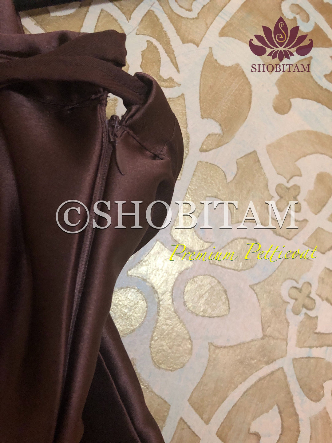 Premium Quality  chocolate brown Satin Petticoat for saree, in standard size.