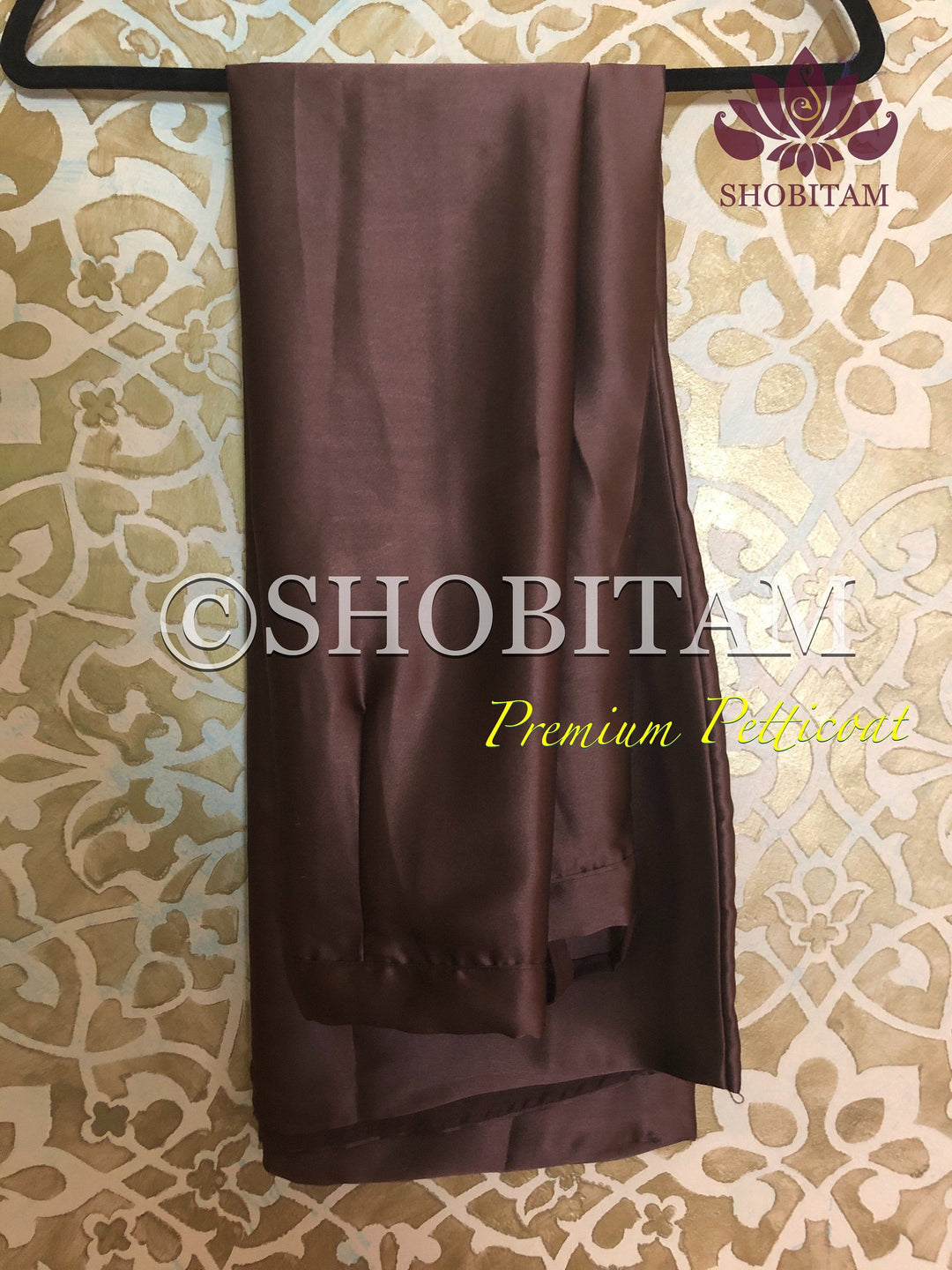 Premium Quality  chocolate brown Satin Petticoat for saree, in standard size.