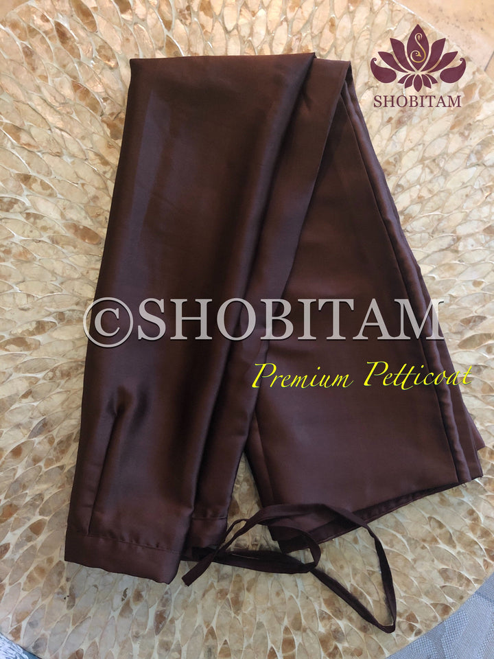 Premium Quality  chocolate brown Satin Petticoat for saree, in standard size.