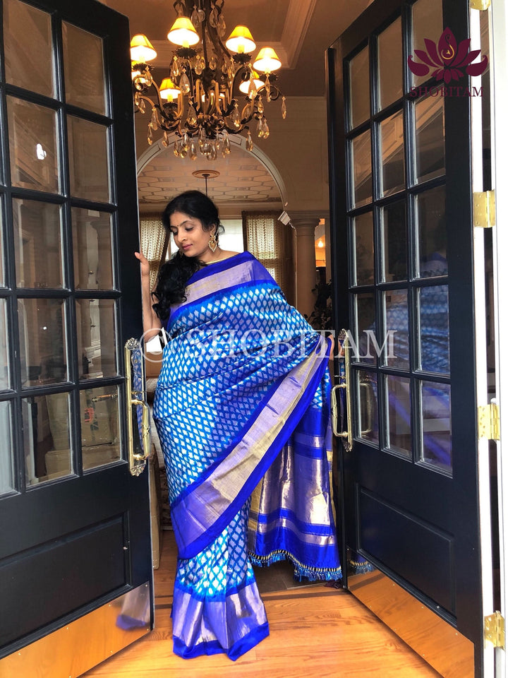 Shades of Blue - Ikkat Pochampally Pure Silk Saree | Silk Mark Certified