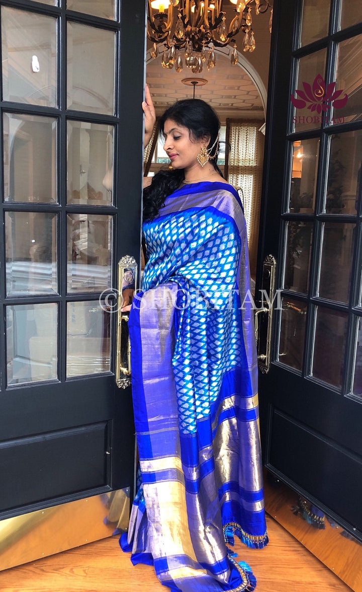 Shades of Blue - Ikkat Pochampally Pure Silk Saree | Silk Mark Certified
