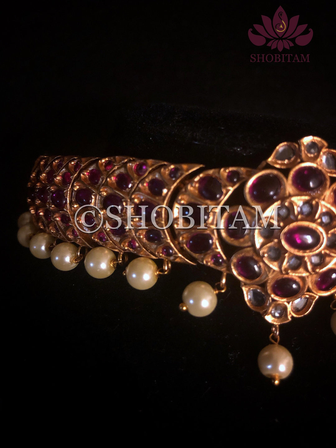 Nalini choker Set  -  Studded choker and Earrings set with pearls hanging