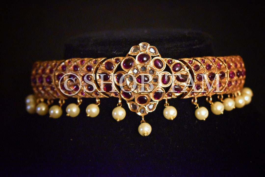 Nalini choker Set  -  Studded choker and Earrings set with pearls hanging