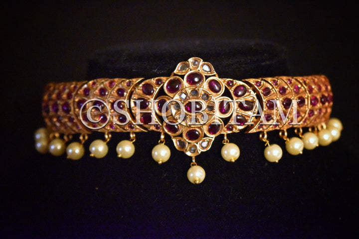 Nalini choker Set  -  Studded choker and Earrings set with pearls hanging