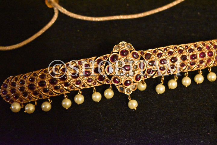 Nalini choker Set  -  Studded choker and Earrings set with pearls hanging