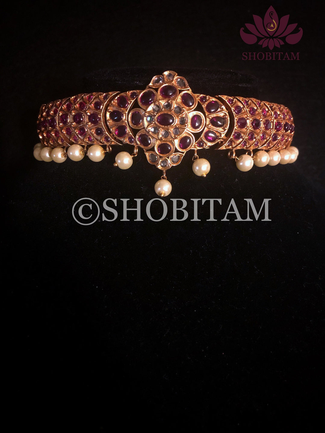 Nalini choker Set  -  Studded choker and Earrings set with pearls hanging