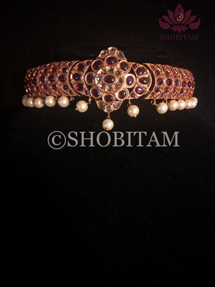Nalini choker Set  -  Studded choker and Earrings set with pearls hanging
