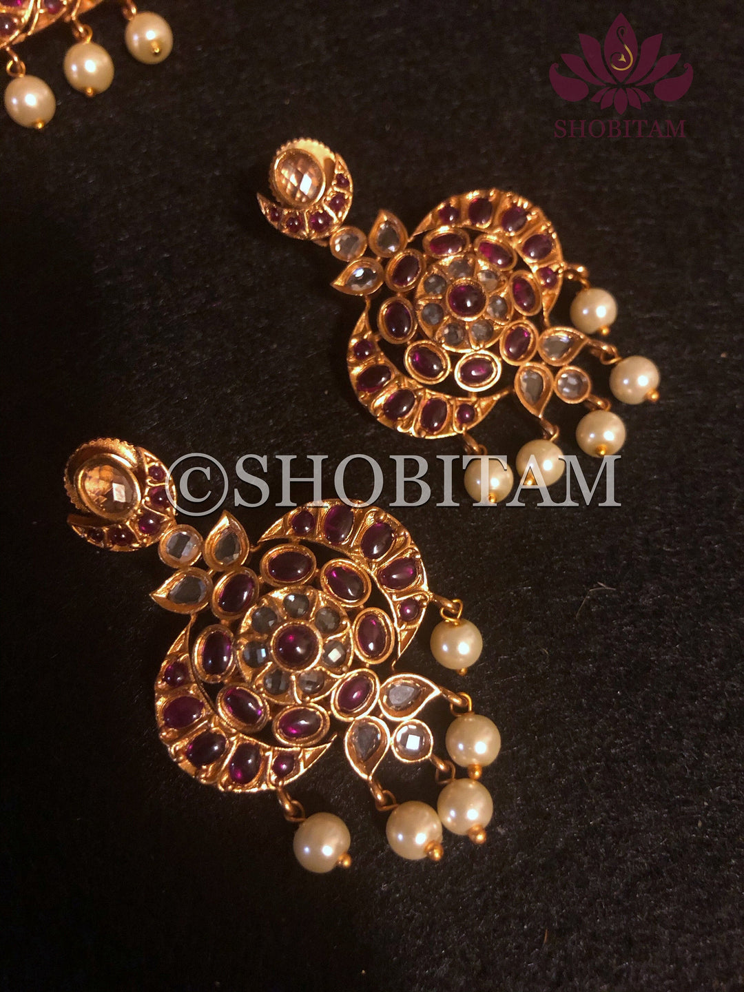 Nalini choker Set  -  Studded choker and Earrings set with pearls hanging