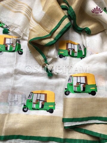 Auto rickshaw Fun Linen Saree  | Shobitam Designer Linen Saree | Shobitam saree