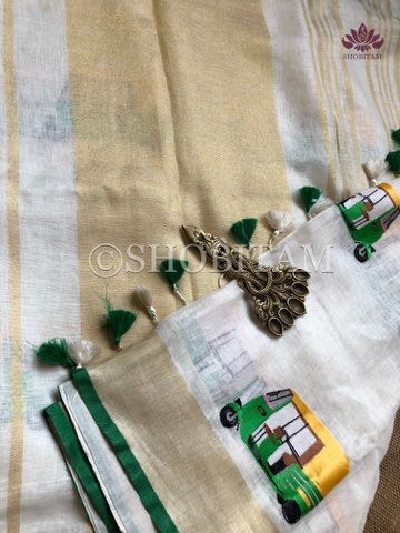 Auto rickshaw Fun Linen Saree  | Shobitam Designer Linen Saree | Shobitam saree